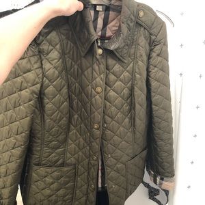 Olive plaid Burberry puffy jacket